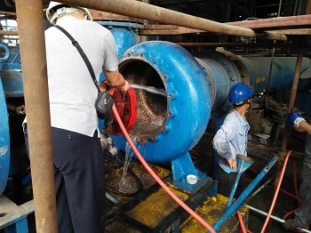 脱硫泵泵壳冲刷在线修复